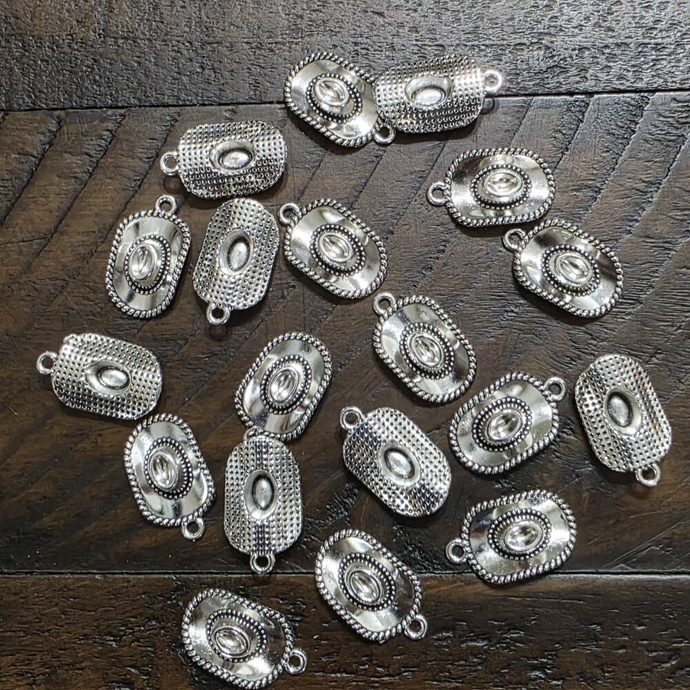 Western Concho Style Charms Silver Oval Beads Spacers Jewelry Craft Lot 20pc